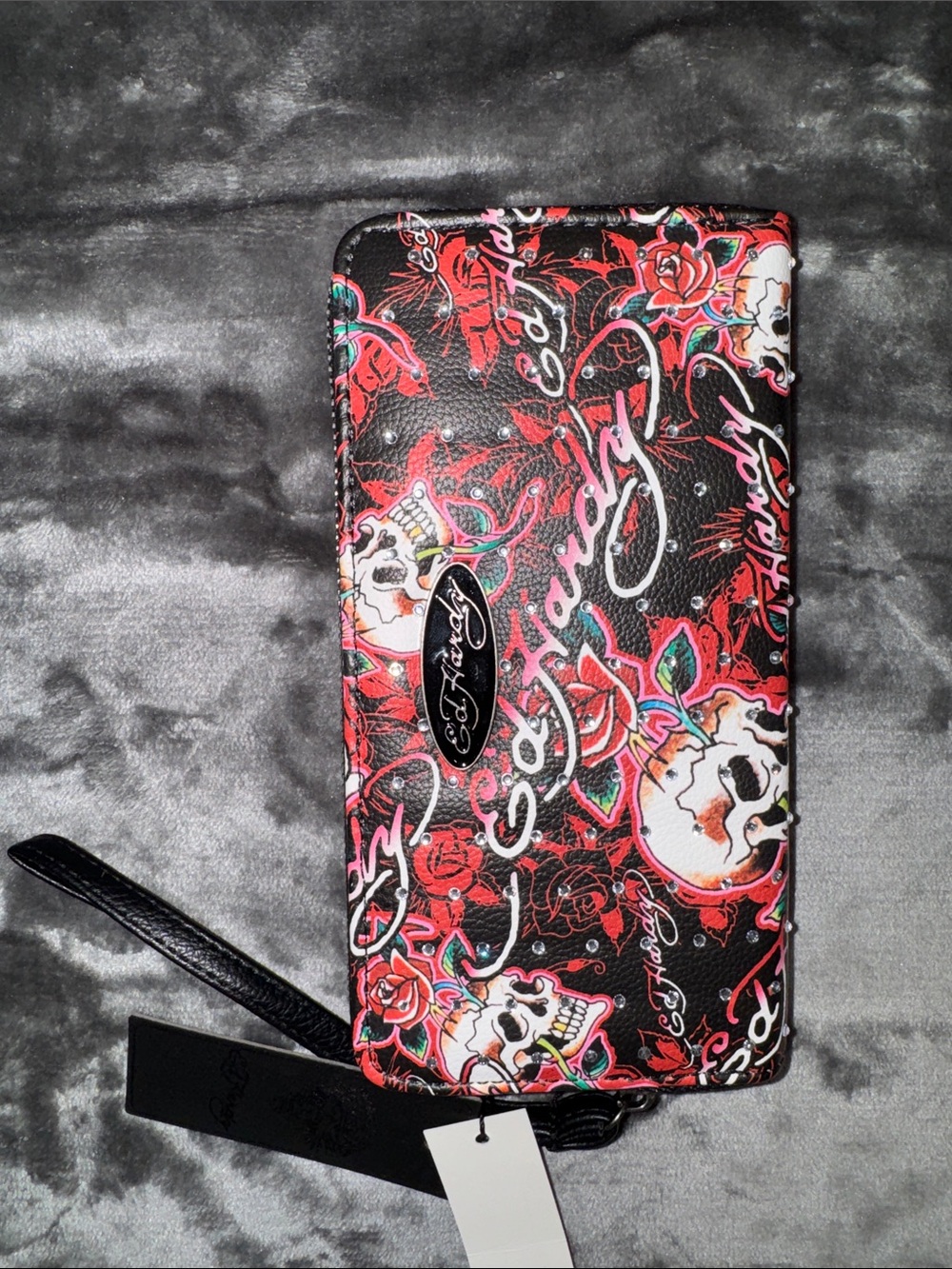 Ed Hardy Black & Red Tattoo-Inspired Zip Wristlet Wallet